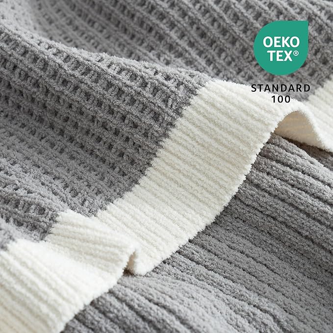 Amélie Home Chenille Throw Blanket, Soft Cozy Waffle Throw for Couch & Sofa, Warm Yet Lightweight, Breathable All-Season Throws for Women Men, Housewarming, Birthdays, 60"x80", Grey