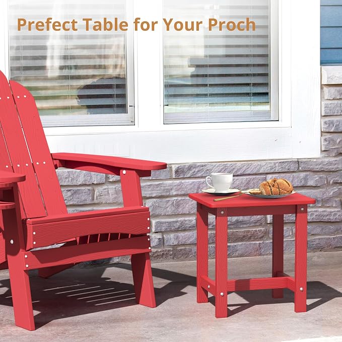 LUE BONA Outdoor Side Table, HDPS Small Outdoor Adirondack Side Tables, Outside End Table for Patio, Porch, Deck, Pool, Weather Resistant/Easy Maintenance, Bright Red - Image 4