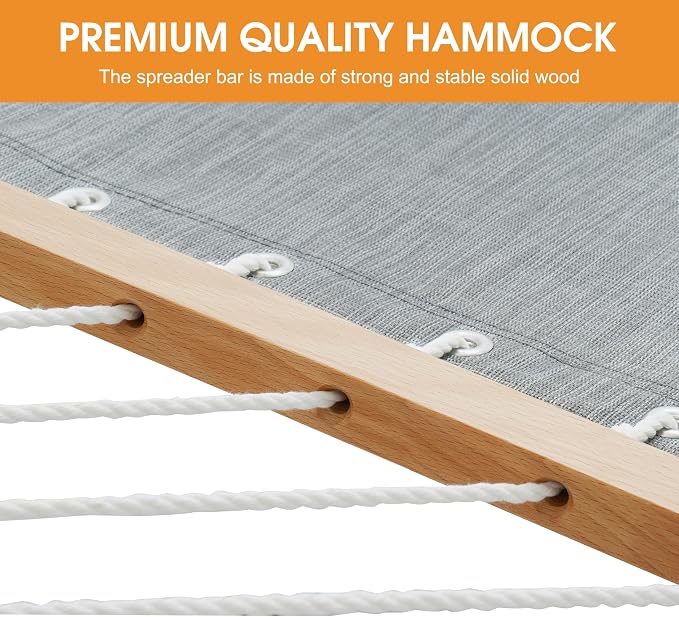 Lazy Daze Hammocks 11 FT Double Outside Hammock Quick Dry Olefin Fabric Hammock with Spreader Bar & Side Pocket for Outdoor Poolside Backyard 450 lbs Capacity, Grey - Image 5