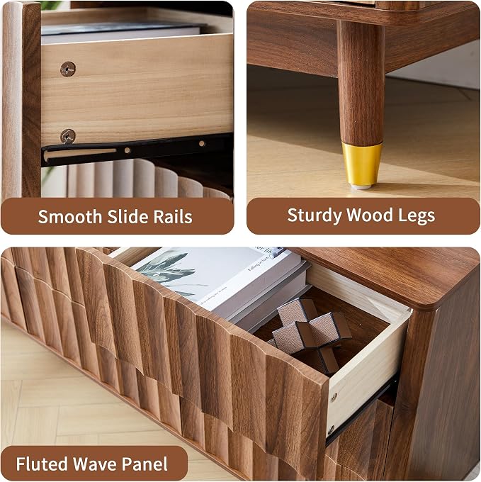 Bifins Fluted Dresser for Bedroom with 9 Drawers, 60" Wide Mid Century Modern Chest of Storage Drawers, Large Wood TV Dresser for Bedroom Living Room - Image 7