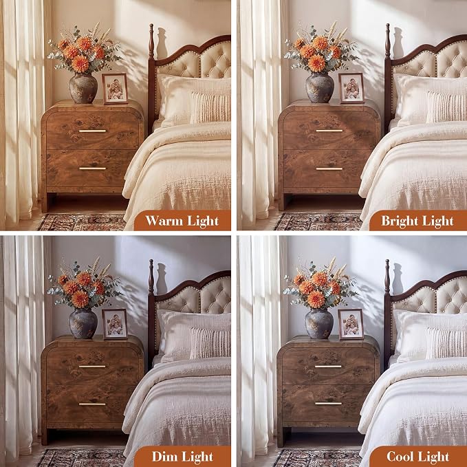 Night Stand Set of 2 [Unique Curved Profile] [FSC-Certified Wooden Board] 2-Drawer Nightstand 24" H Metal Handle Modern Sturdy Bedside Table Side Table End Table - Image 7