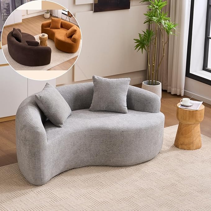 KEIKI S-Curved Loveseat Chenille Couches with 2 Pillows, Upholstered Luxury Plush Cloud Sectional Sofa for Living Room Apartment, Full Sponge Compression