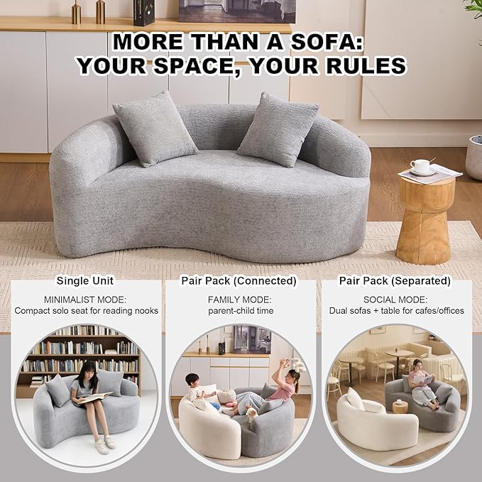 KEIKI S-Curved Loveseat Chenille Couches with 2 Pillows, Upholstered Luxury Plush Cloud Sectional Sofa for Living Room Apartment, Full Sponge Compression