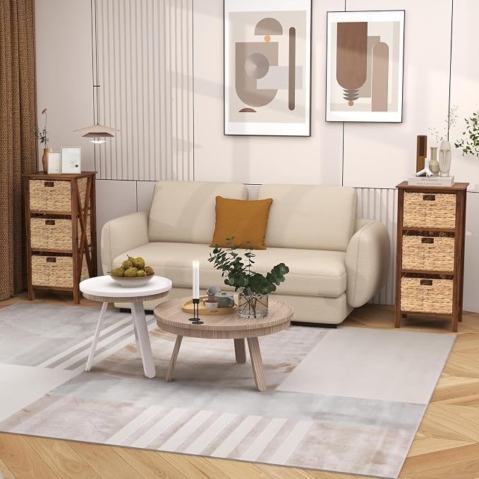 Giantex 3-Tier Nightstand with 3 Wicker Baskets, Wooden X-Design Side Table End Table, Beside Table with Acacia Wood Legs, Mid Century Accent Storage Cabinet for Small Spaces, Bedroom, Walnut - Image 10