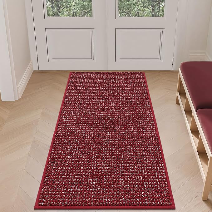 BEQHAUSE Dirt Trapper Door Mat 24" x 60", Non-Slip Washable Doormats Entrance Mat, Dirt Resistant and Absorbent Welcome Mat, Low Profile Floor Mats for Front Back Door and Entryway, Red by BEQHAUSE
