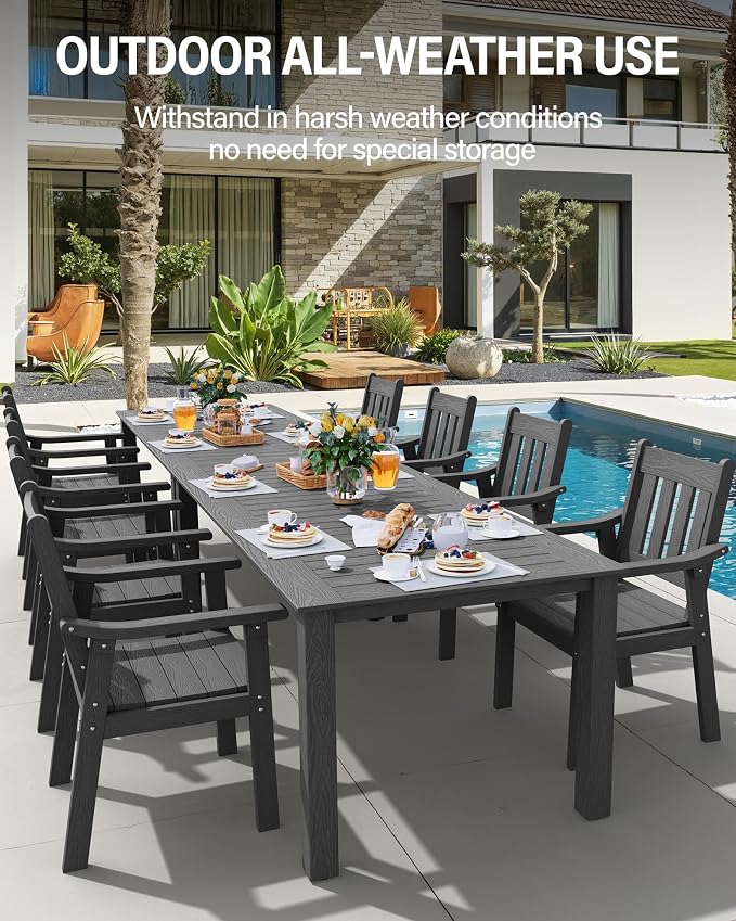 YEFU HIPS Patio Table Set: 10 Piece Outdoor Table and Chairs Dining Furniture Set with Umbrella Hole - Gray Modern Plastic Dining Sets 8 Person for Outside Deck with Metal Aluminum Frame - Image 3