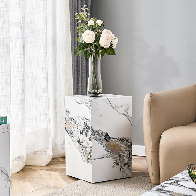 Cube End Table Wood Grain - Modern Side Table for Living Room, Contemporary Nightstand Sofa Table for Home, No Assembly