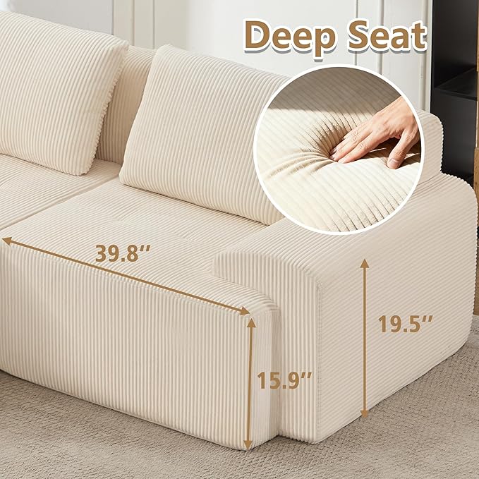 KIGOTY Modular Sectional Sofa, 4 PCS Comfy Cloud Sectional Couch with Deep Seat, Corner Couch, Modern Boneless Sofas for Living Room, No Assembly Required,White
