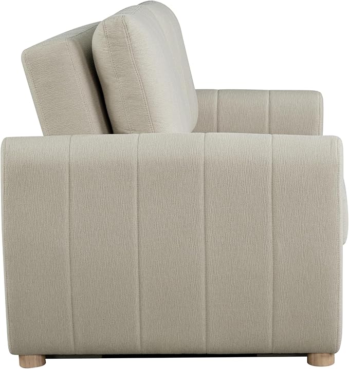 Serta Galway 66.5" Convertible Sleeper Loveseat, Full Size, Dreamcoil Comfort, FingerGuard Pinch Point Protection, Soft Woven Fabric, Beige