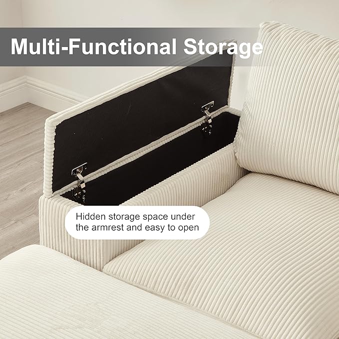 122" Oversized Modular Sectional Sofa Cloud Couch with 2 Ottomans, Comfy Corduroy Upholstered Deep Seat Large U Shaped Lounge Sofa&Couches with Hidden Arm Storage Box