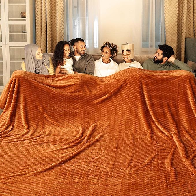 Bnuitland Orange Flannel Throw Oversized Blanket (King Size 108X90 inches), 300 GSM Fleece Cozy Warm Soft Home Decor Lightweight Bed Blanket for Adults,Suitable for All Seasons.