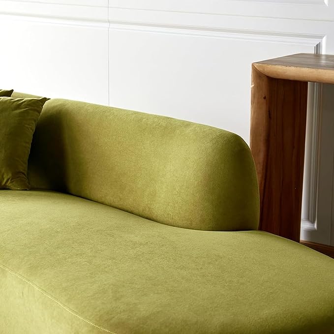132" Curved Sofa with Throw Pillows, 6 Seater Luxury Velvet Couch with Half Moon Design and High-Density Foam, Ideal for Modern Living Room, Office & Apartment, Olive Green