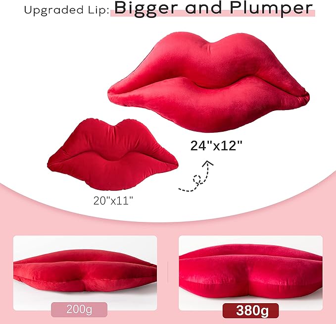 Ashler Lips Throw Pillows Smooth Soft Velvet Insert Included Cushion for Couch Bed Living Room, Purple, 24 X 12 inches