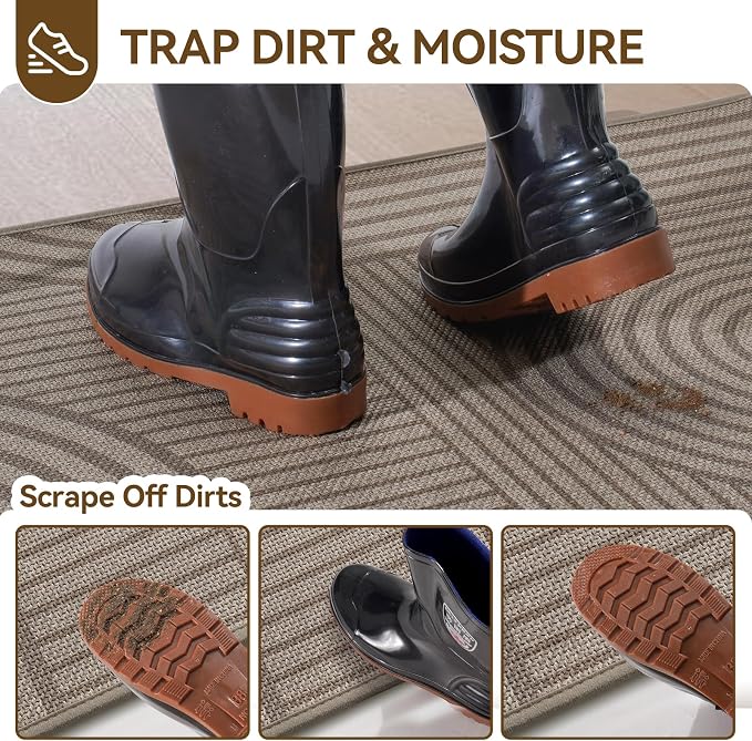 Front Door Mat 36'x59'', Absorbent Dirt Resist Washable Non Slip Low-Profile Indoor Doormat, Welcome Entryway Door Mats, Brown - Image 3