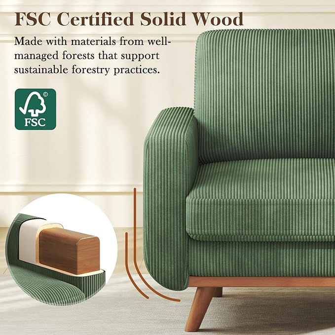 38.5" Green Corduroy Accent Chair, Comfy Deep Seat Armchair with Spring Cushion, Modern Reading Sofa for Living Room Bedroom