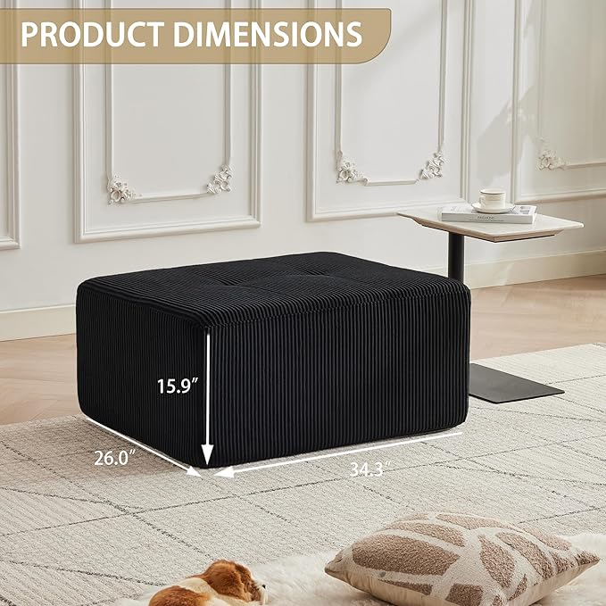 Modular Sectional Sofa with Movable Ottoman, Seat Deep Seat Couch with Pillows, Comfy Cloud Sectional Sofa for Living Room, Bedroom and Apartment (Black, 1 Ottoman)