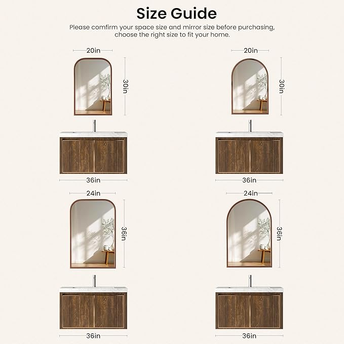 24"x36" Arch Wall Mirror for Wall, Wall Mounted Vanity Mirror for Bedroom, Wood Grain Finish Frame Mirror with Tempered Glass, Vintage Decorative for Bathroom, Entryway, Living Room, Walnut - Image 4