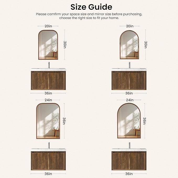 20"x30" Arch Wall Mirror for Wall, Wall Mounted Vanity Mirror for Bedroom, Wood Grain Finish Frame Mirror with Tempered Glass, Vintage Decorative for Bathroom, Entryway, Living Room, Walnut - Image 4
