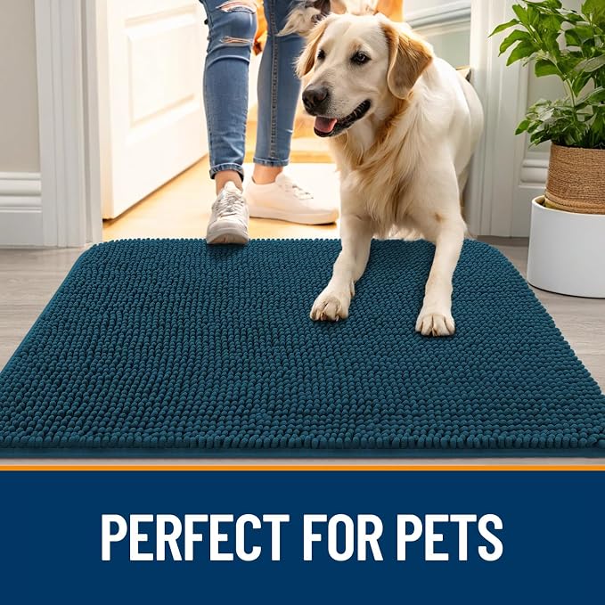 OLANLY Dog Door Mat for Muddy Paws 59x24, Absorbs Moisture and Dirt, Absorbent Non-Slip Washable Doormat, Quick Dry Chenille Mud Mat, Entry Indoor Entryway Carpet for Inside Floor, Atlantic Blue - Image 6