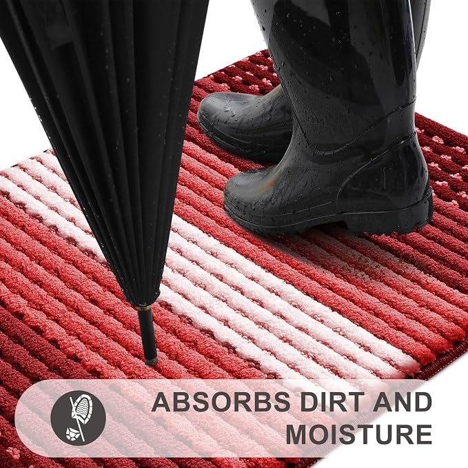 Kitinjoy Indoor Outdoor Door Mat, 48x30 Non-Slip Absorbent Dirt Trapper, Low-Profile Washable Inside Entrance Front Floor Mat, Sturdy Soft Entry Dotted Ombre Doormats for Entryway, Burgundy - Image 2