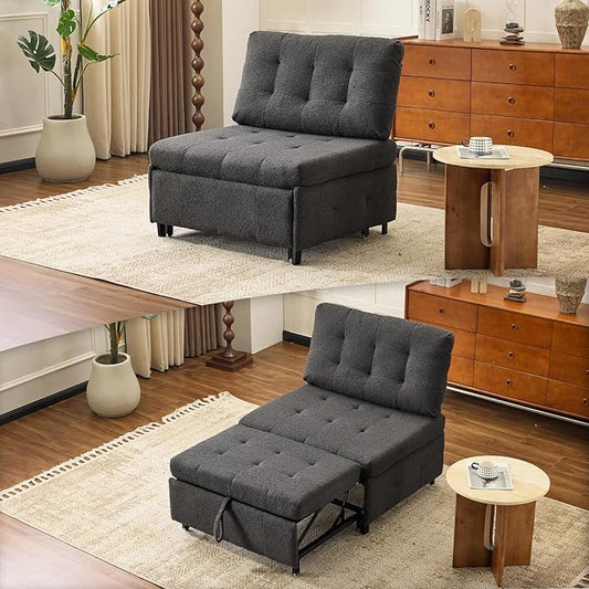 VINGLI Convertible Sofa Bed Tufted Teddy Fleece Sleeper Chair Bed Couch Armless Living Room Chairs with Adjustable Backrest Pull Out Couch Bed for Small Spaces | Armless Sofa Bed