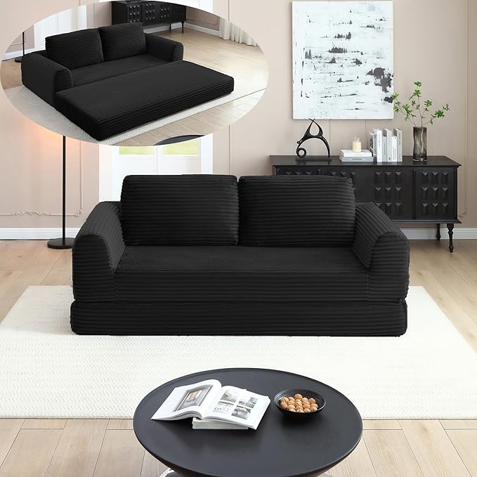 Foldable Boneless Love Seat Couches in a Box, Modern Floor Foam Sleeper Sofa Bed 2-in-1 Convertible Cloud Sofa for Home Apartments Bedroom