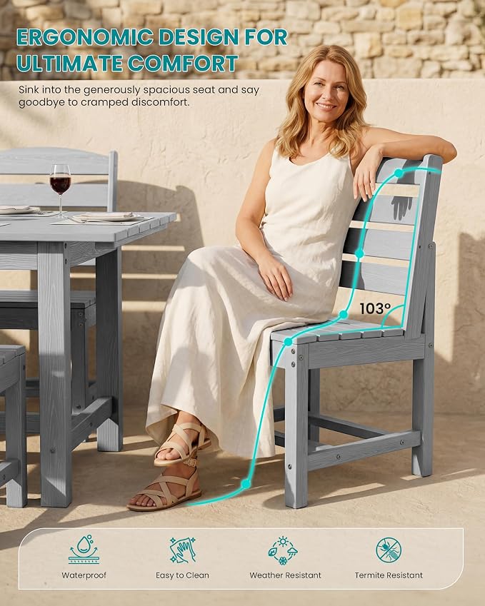 SERWALL Patio Dining Sets for 10 Person, HDPE Dining Set with 2 Tables, 8 Armless Chairs and 2 Armed Dining Chairs, Light Gray - Image 3