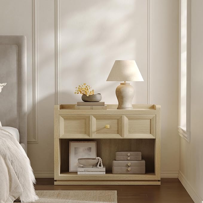 SICOTAS 31" Wide Nightstands Set of 2, Large Night Stands with Drawer, Oversized King Size Nightstand Bedside Table for Bedroom, Farmhouse End Side Table Set of 2(Coastal Oak, 31 Inch) - Image 3