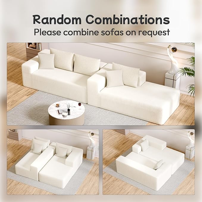 104” Sectional Cloud Couch, L-Shape Compressed Sofa with Left Chaise Lounge, Modular Cloud Couch with 2 Pillows & Deep Seat, Rain Drop Velvet Upholstered Floor Sofa for Living Room, Beige