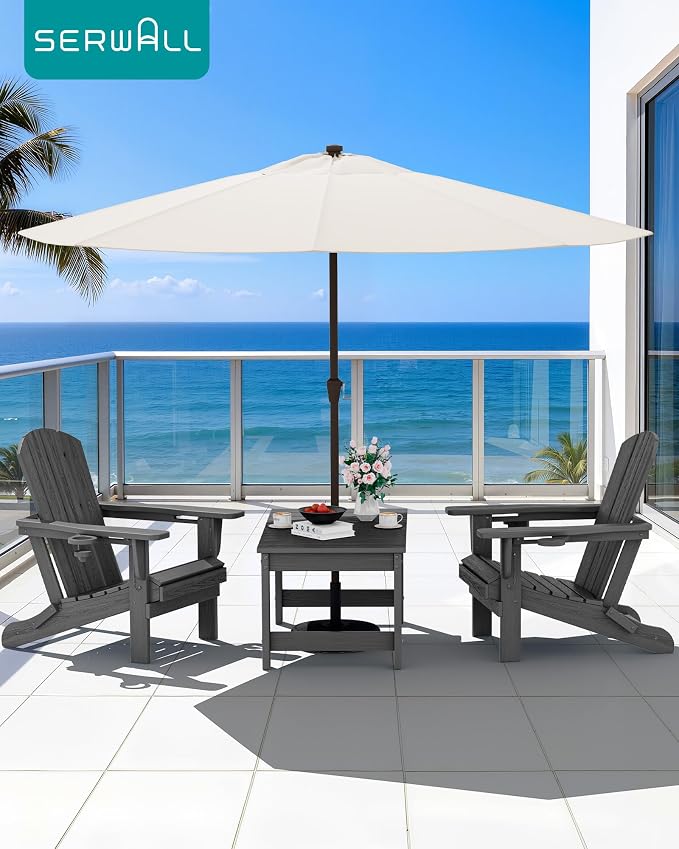 SERWALL Outdoor Coffee Table with 9FT Umbrella, HDPE Patio Coffee Table for Outside, Rectangle, Gray(Not Include Umbrella Base) - Image 9