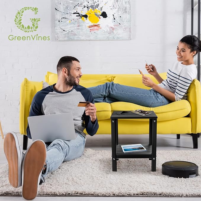 GREENVINES Outdoor Rocking Chair Set | 3-Piece | 2 Rocking Chairs with 1 Side Table | Porch Rocker | HDPE Plastic | Black | Patio Furniture Sets | High Back | Big & Tall | Ladder Back - Image 8