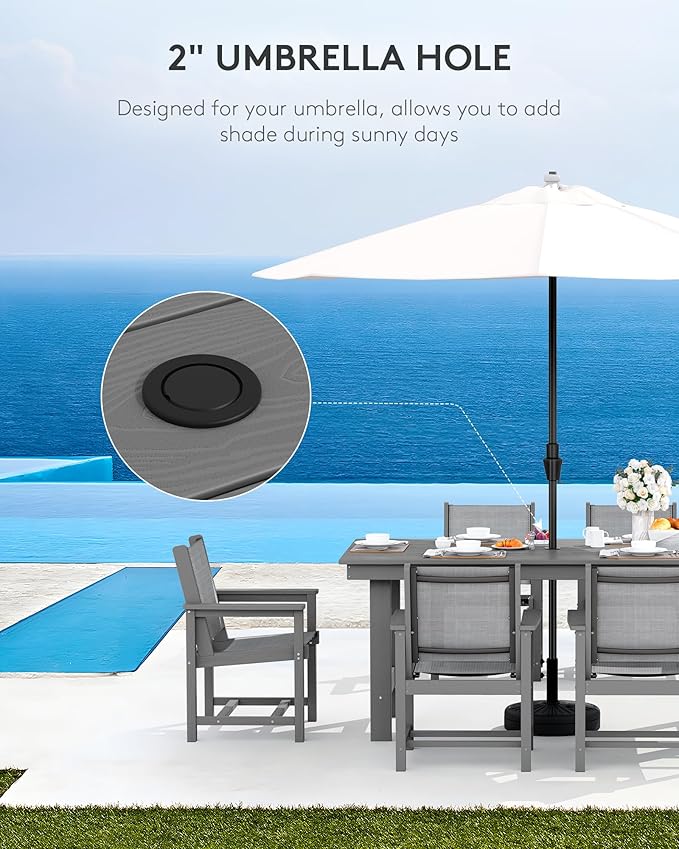 SERWALL 5 Piece Patio Dining Sets, Outdoor HDPE Dining Furniture Set with Umbrella Hole Cut-Out Table and 4 Woven Chairs, Gray - Image 4
