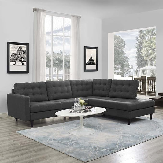 Modway EEI-2797-DOR Empress Mid-Century Modern Upholstered Fabric Right-Facing Sectional Sofa in Gray