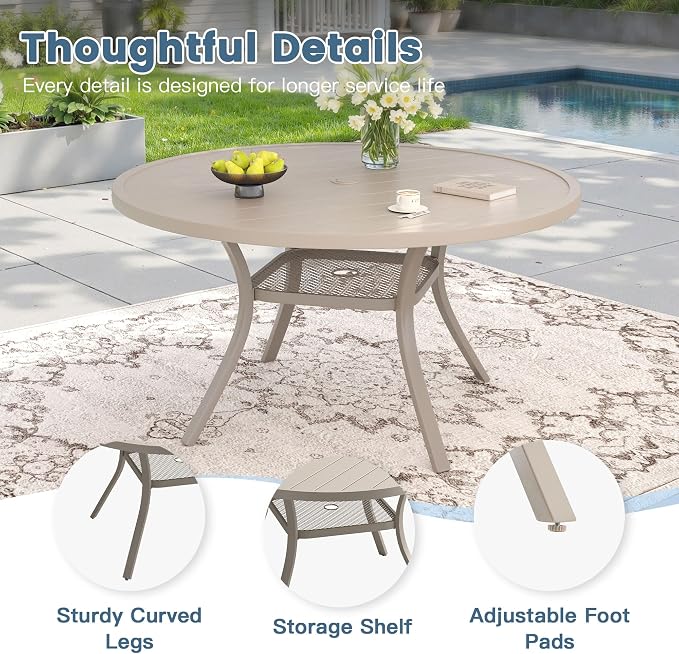 DIFY 7 Pieces Outdoor Patio Dining Set for 6, 47.2" Sandshell Round Dining Table and 6 Sandshell Stackable Sling Dining Chairs, Metal Outdoor Table and Chairs for Lawn Garden Backyard Deck - Image 2