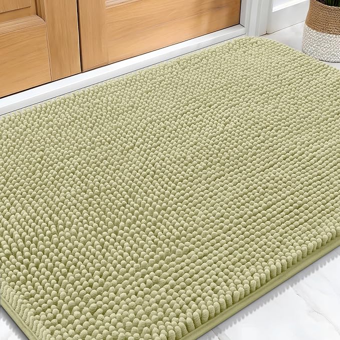 OLANLY Dog Door Mat for Muddy Paws 32x20, Absorbs Moisture and Dirt, Absorbent Non-Slip Washable Doormat, Quick Dry Chenille Mud Mat for Dogs, Entry Indoor Entryway Carpet for Inside Floor, Vanilla by OLANLY