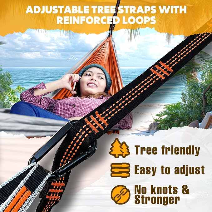 NATUREFUN Ultra-Light Travel Camping Hammock | 300kg Load Capacity,Breathable,Quick-Drying | 2 x Premium Carabiners,2 x Nylon Slings Included | Outdoor Indoor Garden - Image 3