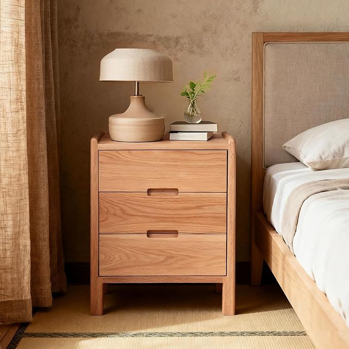Nightstand, Solid Wood Small End Table w/3 Drawers, Modern Bedside Tables, Mid Century Night Stand, Bed Side Table, 15.75" W x 13.78" D x 21.65" H (Natural) by Cttasty