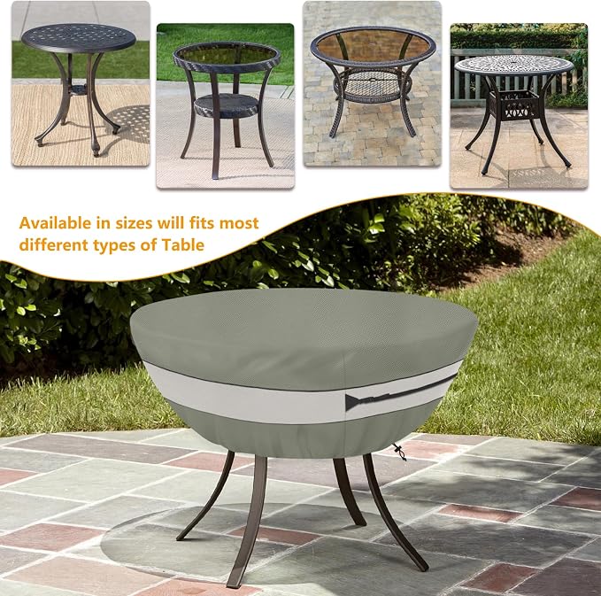 Round Patio Table Cover,Suitable for 36 Inch Diameter Patio Round Table,Waterproof Heavy Duty Round Outdoor Coffee Table Cover,Grey Green - Image 3