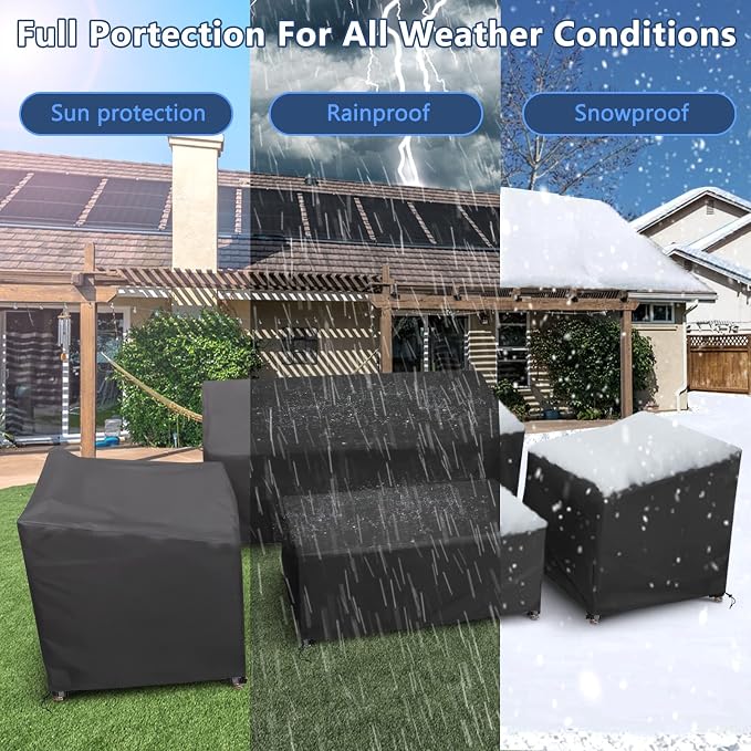 STARTWO Outdoor Furniture Cover Waterproof, 4 Piece Patio Furniture Set Cover 400D for Outside Couch, Lawn Chairs, Coffee Table, Windproof with Buckle Strap, Black - Image 6