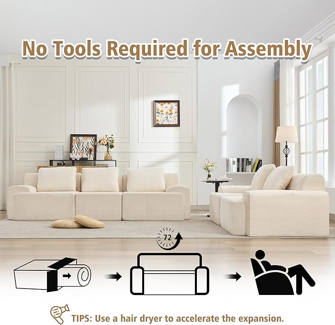 KIGOTY Modular Sectional Sofa Set, 5 Pcs Comfy Cloud Sectional Couch with Deep Seat, Modern Boneless Couch for Living Room, No Assembly Required,White
