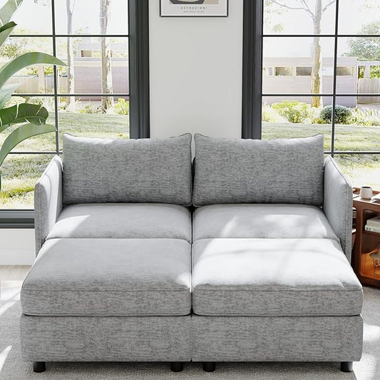Loveseat Modular Storage Sectional Sofa Customizable Seating Group Sofa&Couch Convertible Lounge Sleeper Chaise Daybed with Movable Seat and Ottomans, Chenille Upholstered Sofa Couch for Living Room