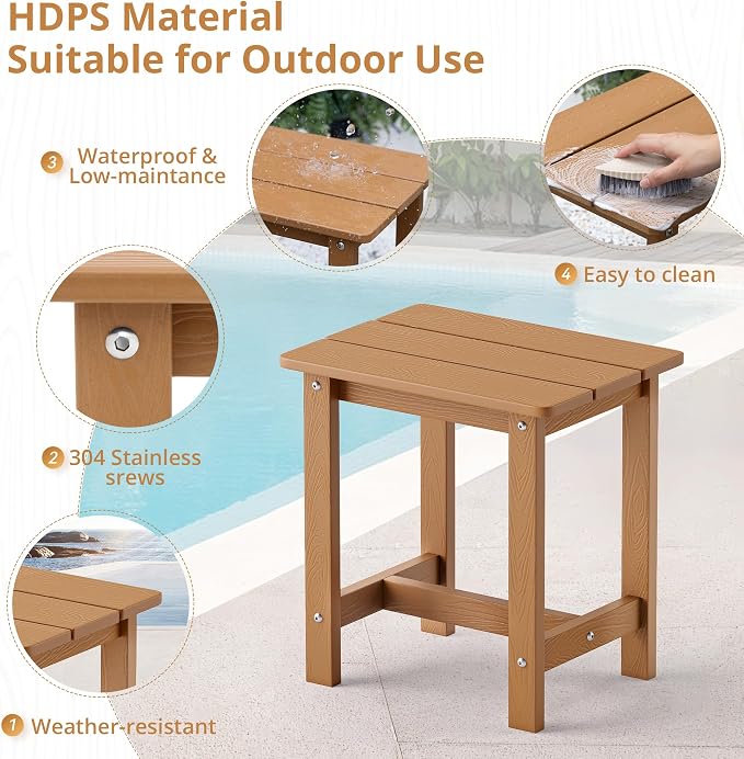 LUE BONA Outdoor Side Table, HDPS Small Outdoor Table, Adirondack Side Table, Outside End Table for Patio, Porch, Deck, Weather Resistant/Easy Maintenance/Indoor or Outside Use, Teak Color - Image 6