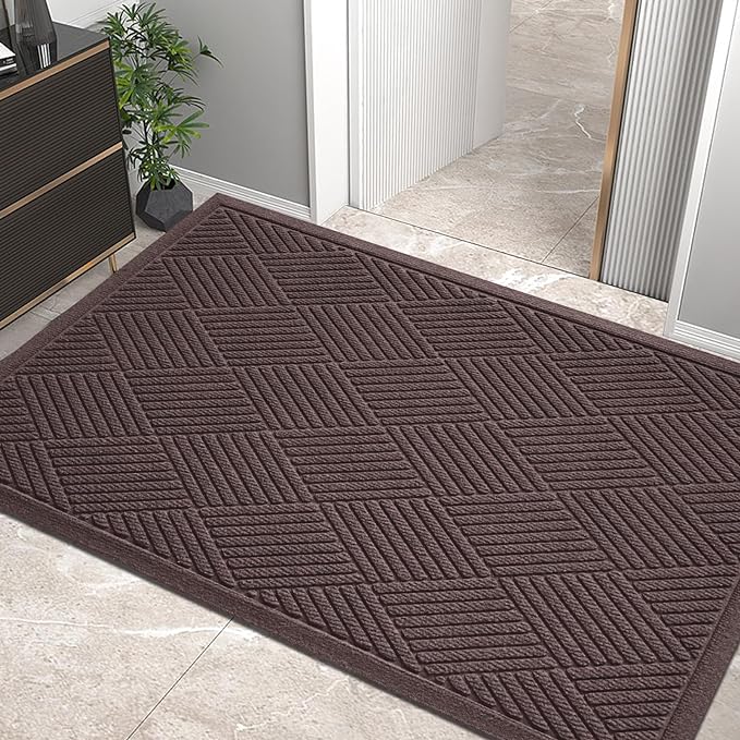 HIYARD Sturdy Front Door Mat, Absorbent Muddy Dirt Resist Welcome Door Mats Outdoor Indoor, Stain and Fade Resistant, Non-Slip Rubber Backing Low Profile Doormat for Entryway, 60×36, Coffee by HIYARD