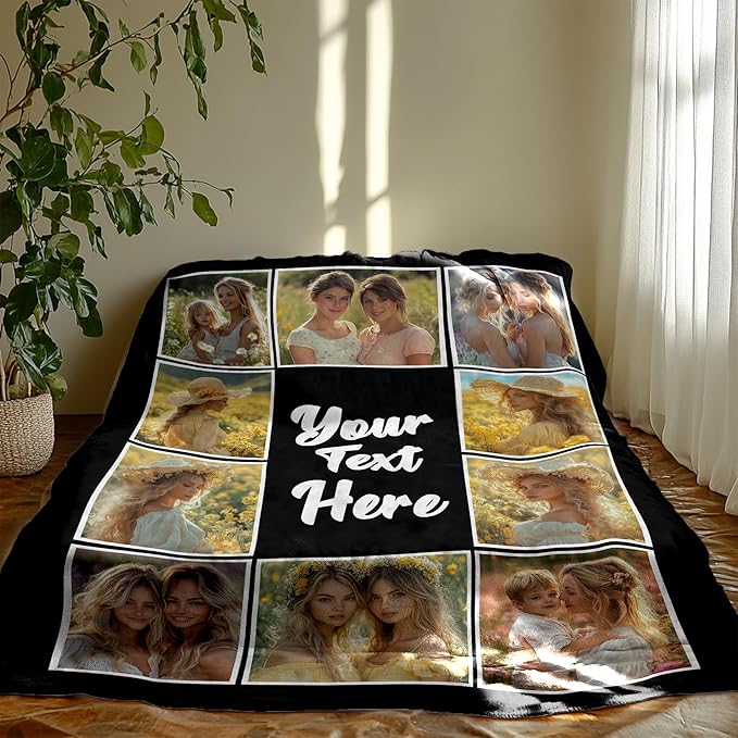 Personalized Blanket Custom Blanket with Photos, Personalized Picture Throw Blanket, Custom Birthday Christmas Valentines Day Gifts for Friends, Mom, Dad, Couple, Girlfriends, Boyfriends