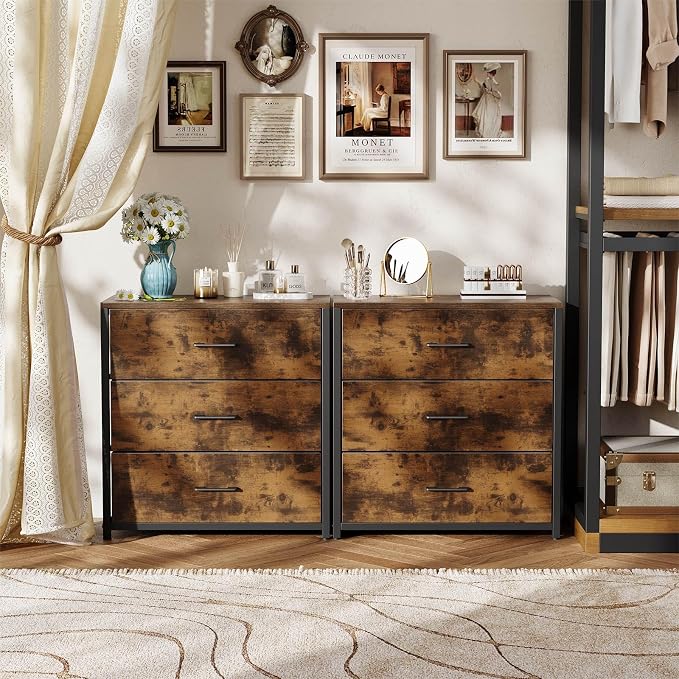 Memobarco Nightstand, End Table, Bedside Table, Small Tall Dresser for Bedroom with 3 Storage Drawer, Chest of Drawers Fabric Dressers with Steel Frame, Wooden Top & Front for Living Room - Image 9