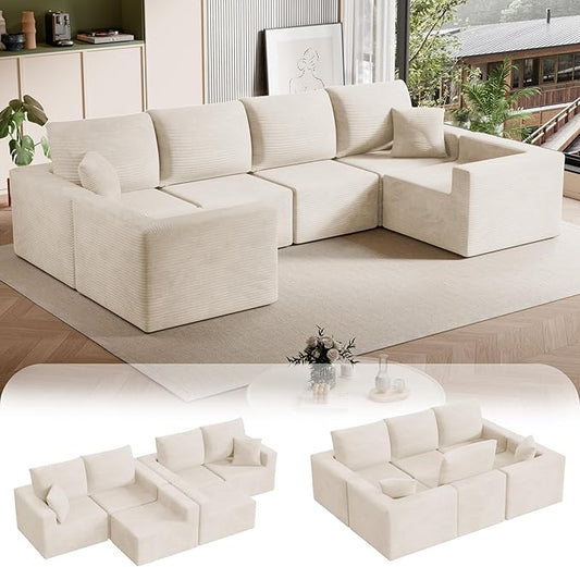Homall Sectional Couches for Living Room, Modern Boneless Couch with Deep Seat, Upholstered Cloud Sofa, No Assembly Required (Beige, Oversized Sofa)