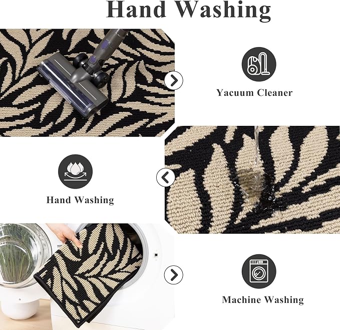 Ileading Indoor Door Mat 2x3ft, Absorbent Dog Muddy Paws Mats, Low-Profile Leaves Small Entrance Runner Carpet with Non-Slip Rubber Backing, Washable Inside Welcome Mat for Hallway,Kitchen (Black) - Image 5