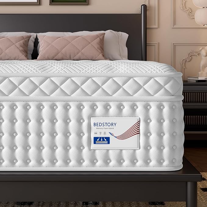 BedStory Extra Firm King Mattress 14 Inch,Hybrid Mattress in a Box with Extra Lumbar and Back Support, Signature Collection Mattresses Pressure Pain Relief, 365 Nights Trial, 10 Years Warranty