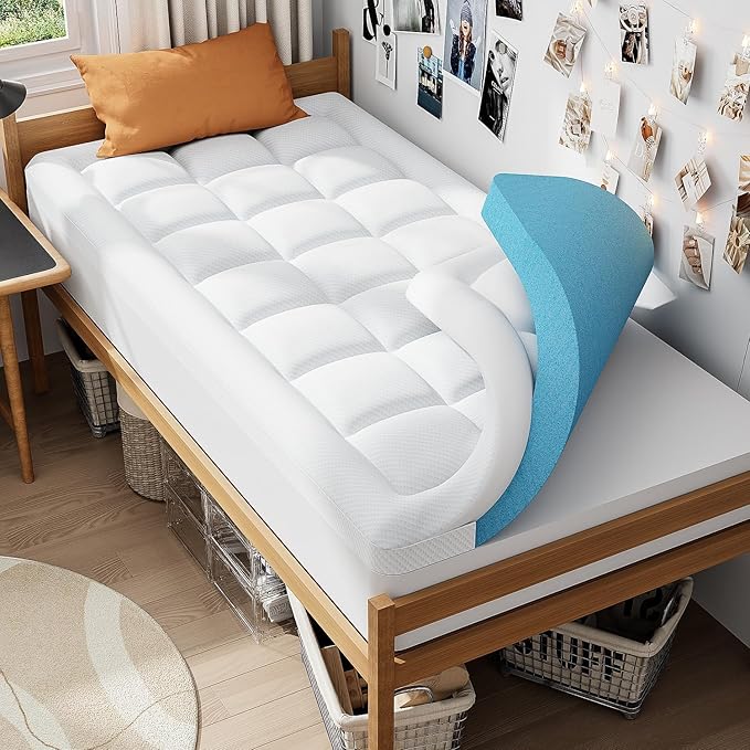 ELEMUSE 3 Inch Twin Size Dual Layer Memory Foam Mattress Topper, Extra Support Cooling Gel Foam & Soft Pillowtop Pad,Pressure Relief Bed Topper for Kids, Guest Room & Bunk Bed