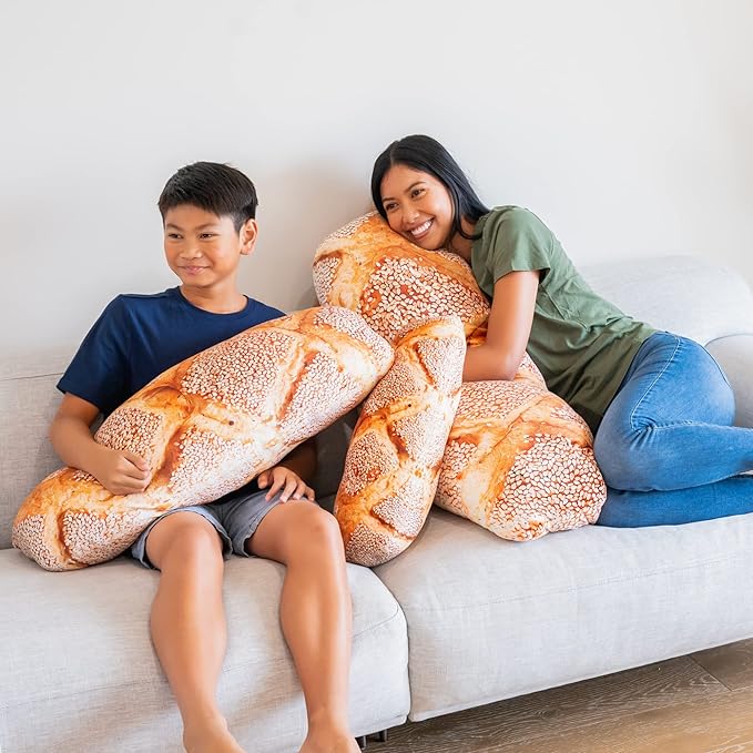 Much Comfort 32" 3D Seeded Baguette Throw Pillow - Made with Super Soft, Ultra Premium Fabric - Cute, Comfortable, Plush, Stuffed, French Bread, Toast Cushion for Home Decor - Best Funny Gift - Large